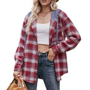 Button Down Hooded Flannel Shirt